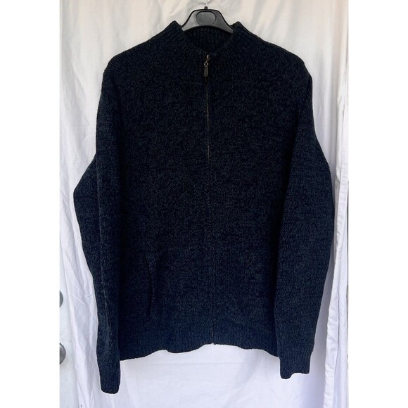 LL Bean Sweater Jacket Mens Large Plaid Lined 100% Lambs Wool Full Zip Chunky - Picture 1 of 8